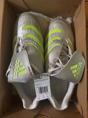 Adidas Predators Silver Indoor Soccer Shoes with Neon Green Accents women’s 8.5